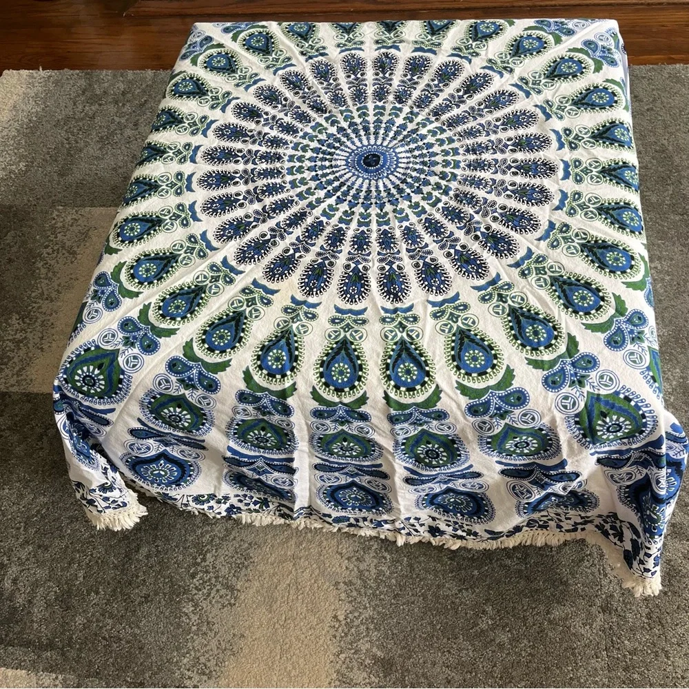 Quagga Green Label Bohemian Mandala Round 64” Beach Sheet Tablecloth‎ Blue Green